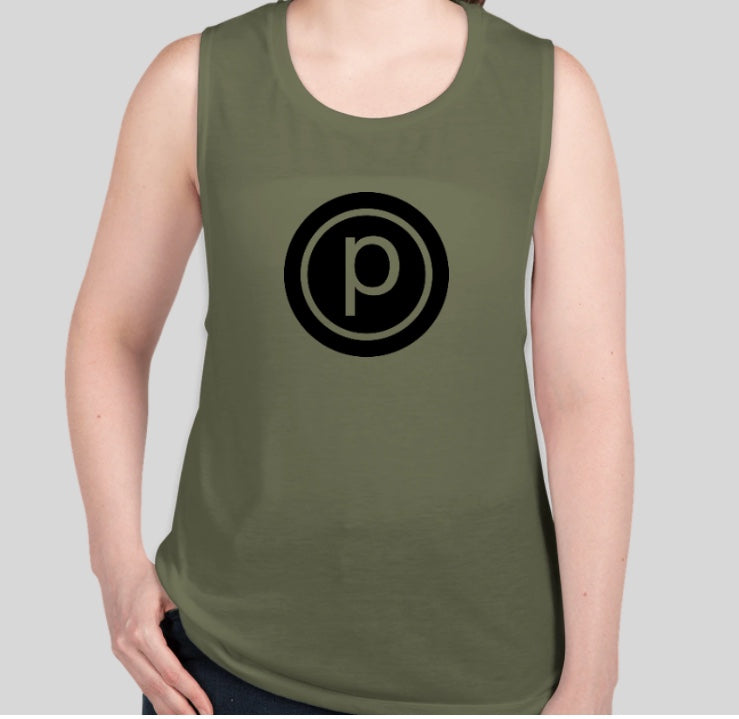 Flowy Muscle Circle P Tank Military Green